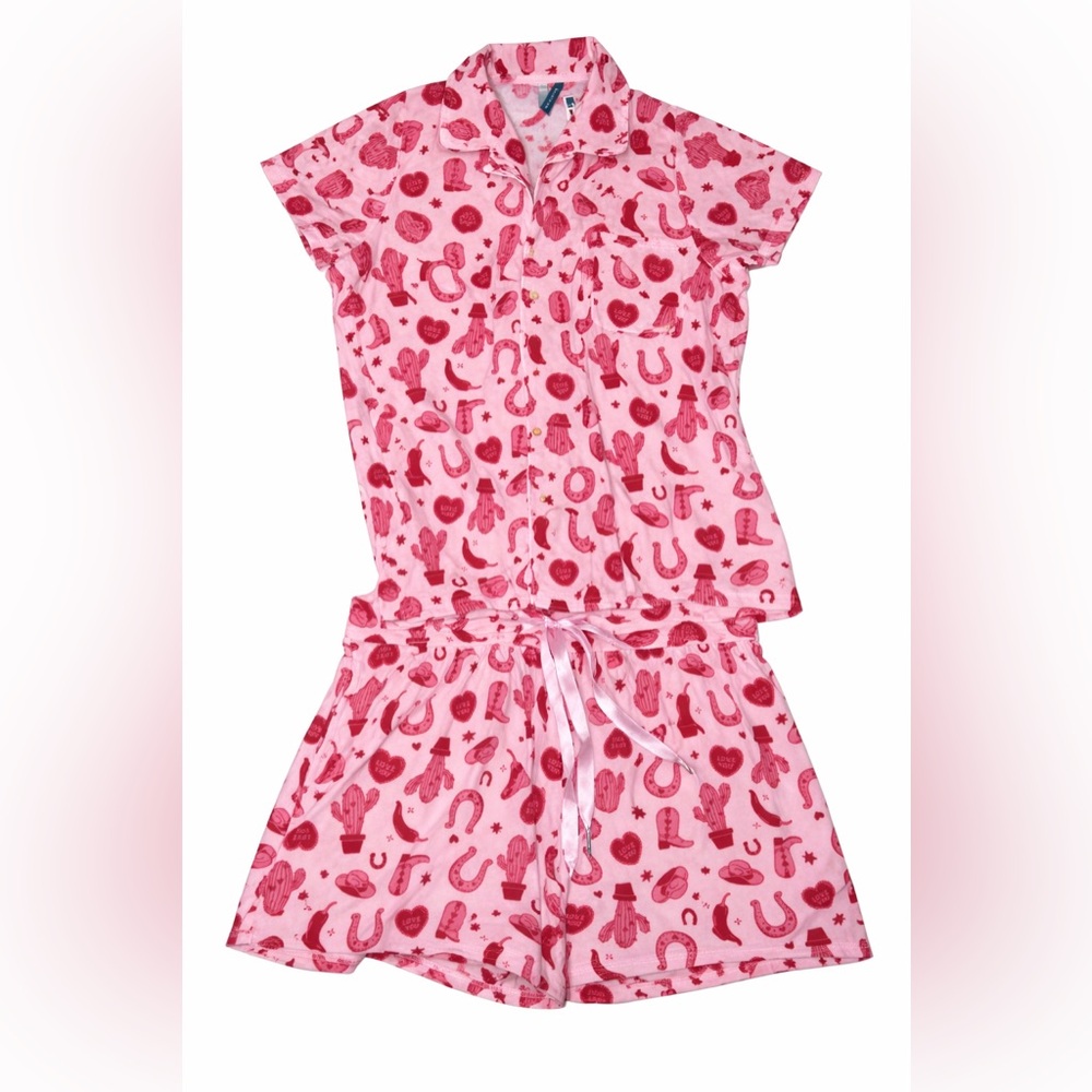 Jaclyn Intimates XL Pink Western Cowgirl Valentine Pajama Set NWT Boot Heart